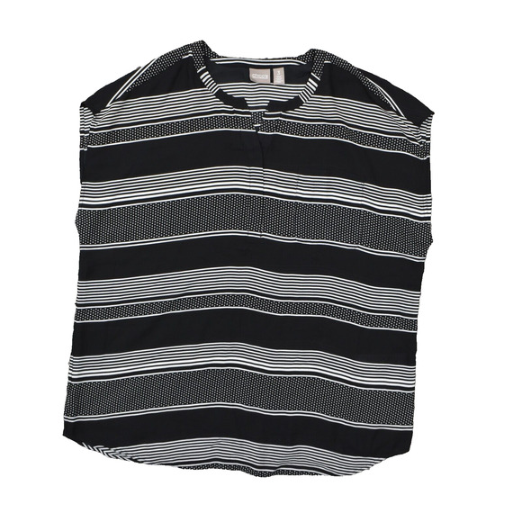 Chico's Women's Size 3 Blouse Top Sleeveless Black Polyester Round Neck Striped - Picture 1 of 8